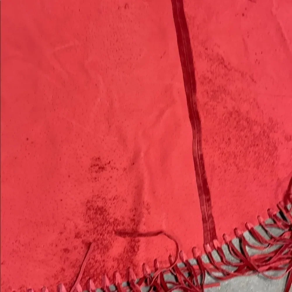 Central Falls Red Suede Fringed Cape Shawl